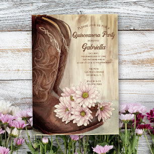 Convites Bota de Cowboy Rosas Pink Western Festa Quinceaner