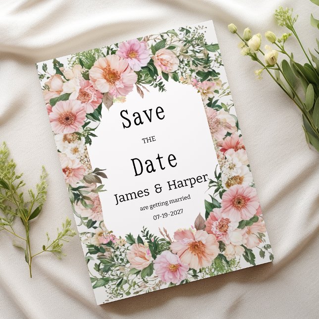 Convites Botanic pink blossom summer floral Save the Date  (Botanic pink blossom summer floral Save the Date)