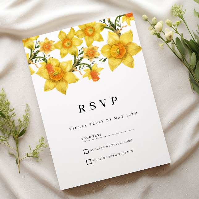 Convites Botanic Spring Golden Daffodil Flowers RSVP (Botanic Spring Golden Daffodil Flowers RSVP)