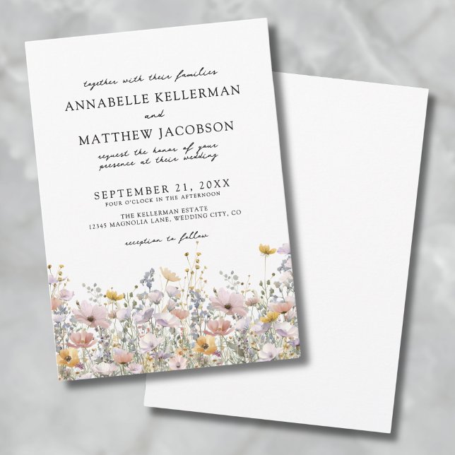 Convites Botânica Aquarela de Flores Silvestres Casamento F (Wildflower Watercolor Botanical Floral Wedding Invitation )