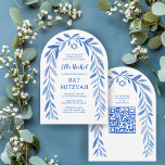 Convites Botânica Aquarela QR Código Bar Bat Mitzvah Arch<br><div class="desc">Cartão perfeito para anunciar um morcego mitzvah, bar mitzvah ou outra celebração judaica! A mão desenhou uma delicada arte de trama de folha para você! TOTALMENTE PERSONALIZÁVEL! Clique em "Personalizar" acima para editar o texto e adicionar seu link ao código QR. Clique em "editar usando a ferramenta design" para ajustar...</div>