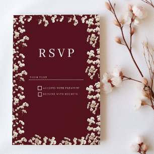 Convites Botânica Burgundy ivory gypsophila floral RSVP