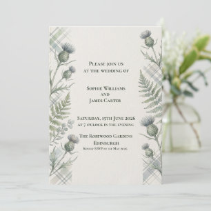 Convites Botânica Cardo Samambaia Cinza Tartan Casamento Es