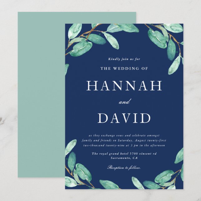 Convites Botânica da Noite | Verde sobre Casamento Branco (Frente/Verso)