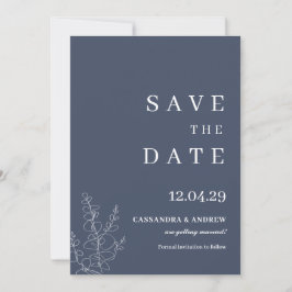 Convites Botânica de Casamento Azul Moderno Salva a Data