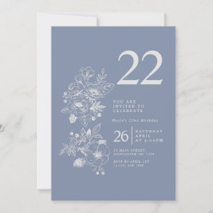 Convites Botânica de Flor Selvagem Azul 22º Aniversário