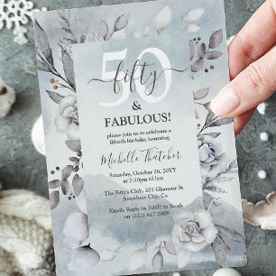 Convites Botânica de inverno Aquarela Elegante 50º Aniversá