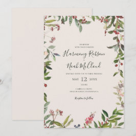 Convites Botânica de Natal | Casamento Casual de Champanhe