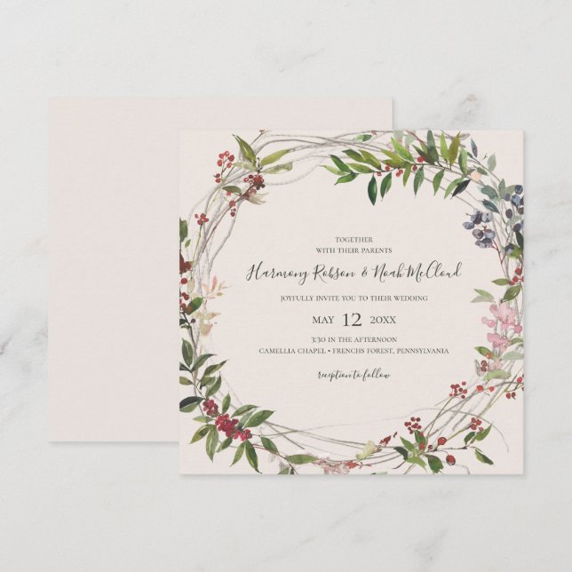 Convites Botânica de Natal | Casamento na Praça de Champanh (Frente/Verso)