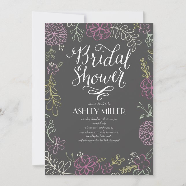 Convites Botânica desenhada à mão | Chá de panela (Frente)