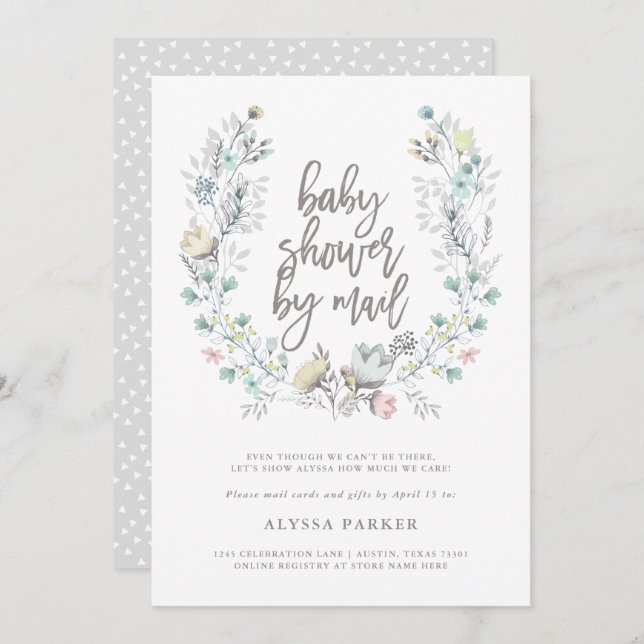 Convites Botânica Floral de Aquarela| Chá de fraldas por co (Frente/Verso)