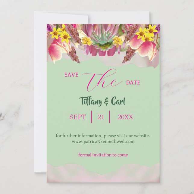 Convites Botânica Floral Garden Mint Save-The-Date (Frente)