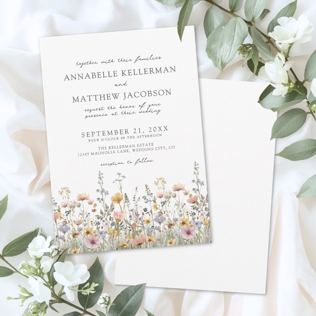 Convites Botânica Flores Silvestres Aquarela Floral Casamen (Botanical Wildflower Watercolor Floral Wedding Invitation)