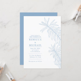 Convites Botânica Minimalista Elegante Azul Dusty