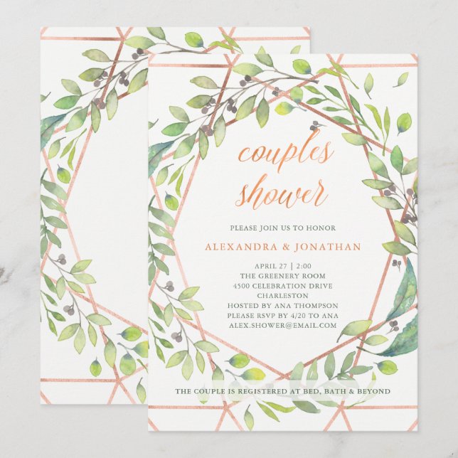 Convites Botânica Moderna | Chá Casal de cobre (Frente/Verso)