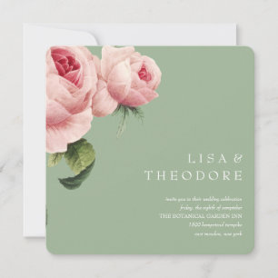 Convites Botânica Sage Vintage rosa Casamento