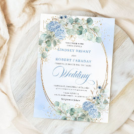 Convites Botanical Blue Hydrangea Eucalyptus Wedding Invite