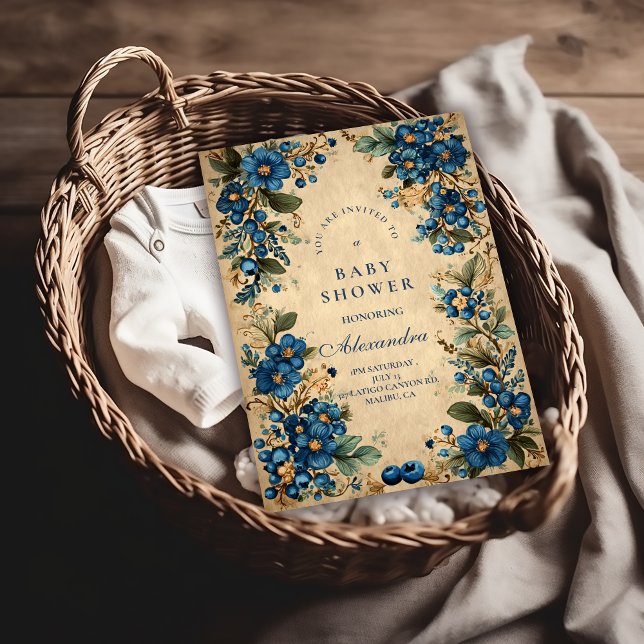 Convites Botanical Blueberry Floral Baby Shower (Criador carregado)