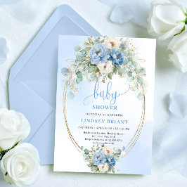 Convites Botanical Boho Blue Flowers Eucalyptus Baby Shower