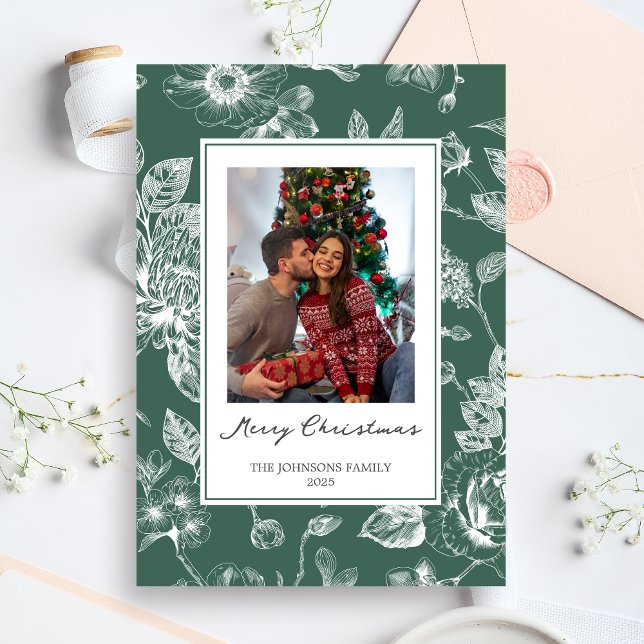 Convites Botanical Christmas Holiday Photo (Christmas Family Holiday Card)