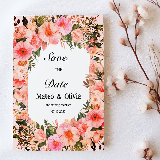 Convites Botanical colorful blossom floral Save the Date  (Botanical colorful blossom floral Save the Date)