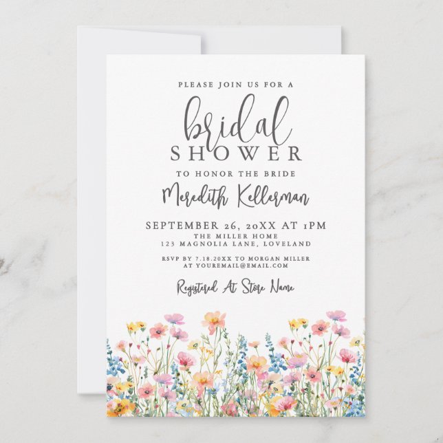 Convites Botanical Colorful Wildflowers Bridal Shower (Frente)