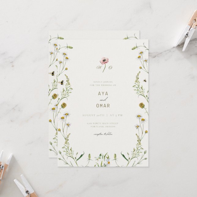Convites Botanical Elegant Wedding Invitation – Floral Desi (Frente/Verso In Situ)