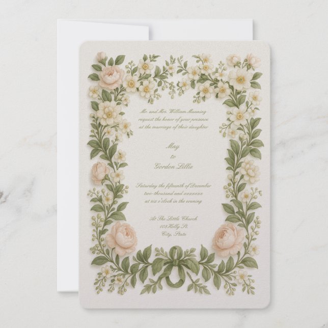 Convites Botanical Floral Color Border Print Wedding (Frente)