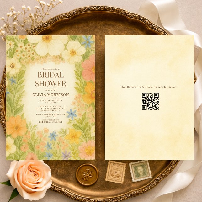 Convites Botanical Garden Floral QR Code Bridal Shower (Criador carregado)