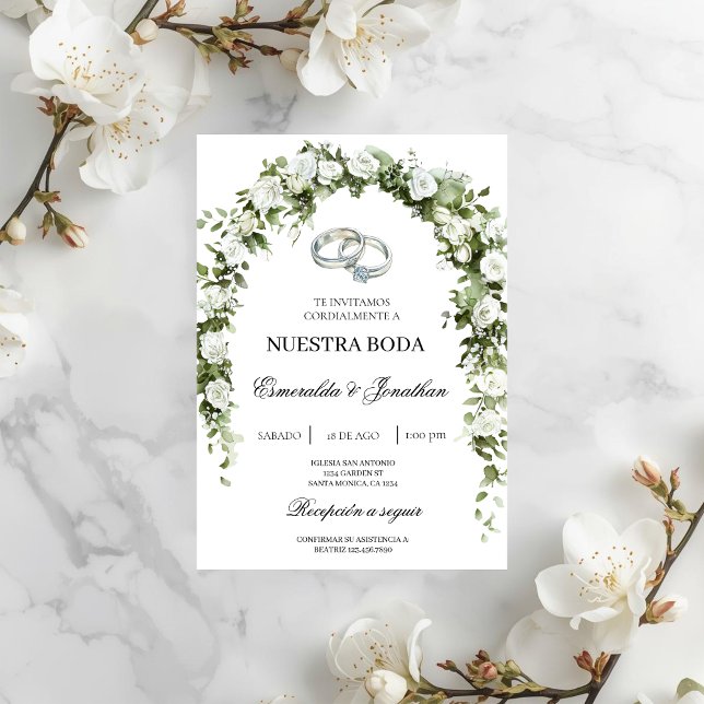 Convites Botanical garden with ring Wedding Invitation (Criador carregado)