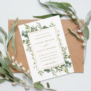 Convites Botanical Gold Greenery Wedding