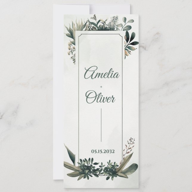 Convites Botanical Greenery Wedding Ceremony Program Card  (Frente)