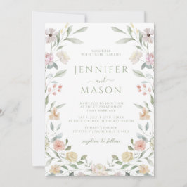 Convites Botanical Pastel Flower Wreath Wedding Invitation