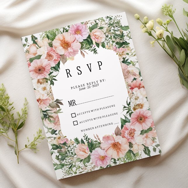 Convites Botanical pink blossom summer floral RSVP  (Botanical pink blossom summer floral RSVP)