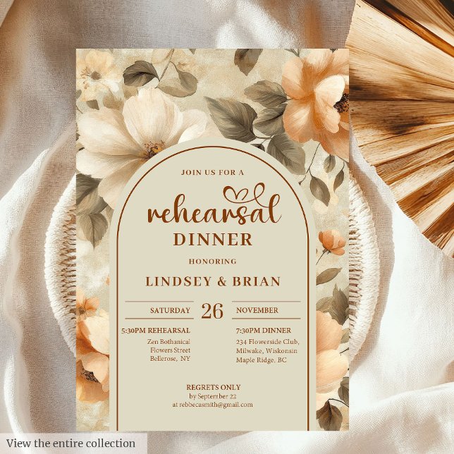 Convites Botanical Terra Cotta Ivory Sage Floral Rehearsal  (Botanical Terra Cotta Ivory Sage Floral Rehearsal Invitation

)