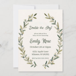 Convites Botanical Twin Baby Shower Olive Branch Boho Green