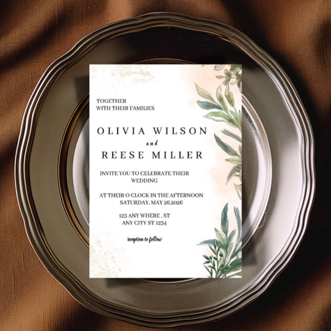 Convites Botanical Watercolor Wedding Invitation  (Criador carregado)