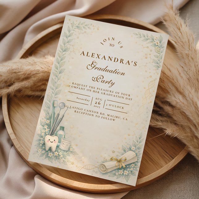 Convites Botanical White Coat Dentist Graduation (Criador carregado)
