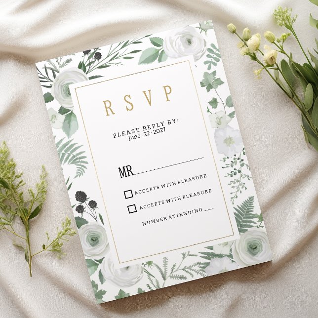 Convites Botanical white mint berries floral RSVP (Botanical white mint berries floral RSVP )