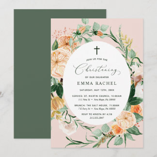 Convites Botânico Boho Blush Pink Christening Personalizado