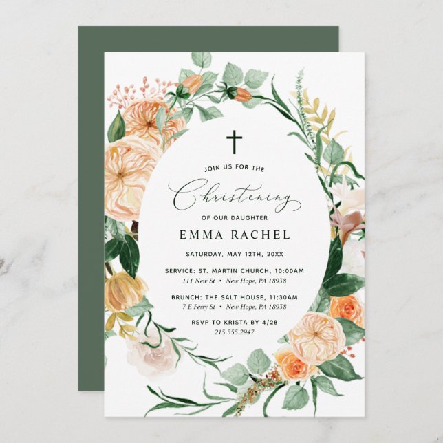 Convites Botânico Boho Greenery Christening Personalizado (Frente/Verso)