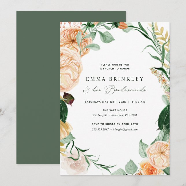 Convites Botânico Boho Neutral Bridesmaids Luncheon Brunch (Frente/Verso)