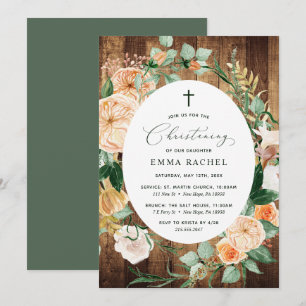 Convites Botânico Boho Woodgrain Christening Personalizado