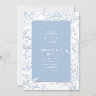 Convites Botânico Casamento Floral Azul Francês