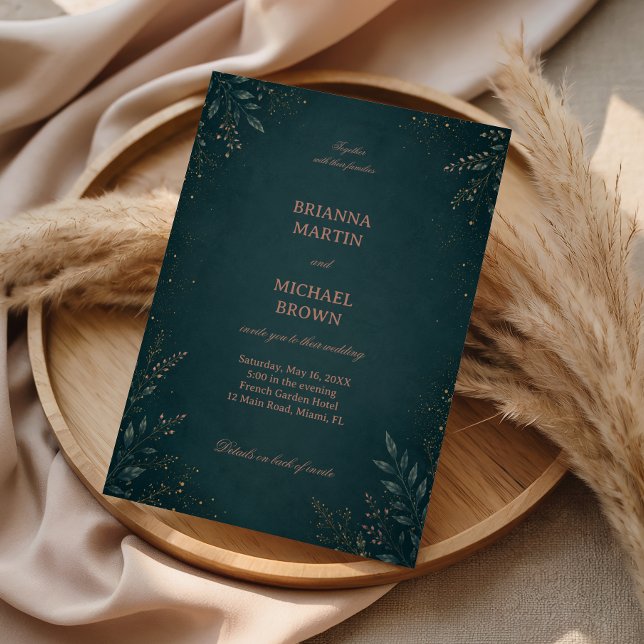 Convites Botânico Escuro Elegante Luxuoso (Criador carregado)