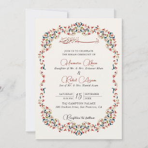Convites Botânico Floral Paisley Artístico Casamento Muçulm