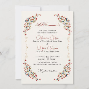 Convites Botânico Floral Paisley Artístico Casamento Muçulm