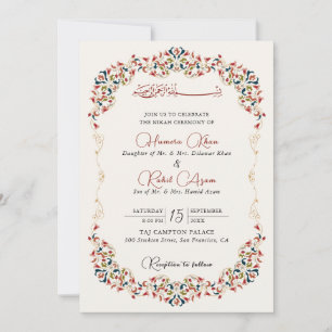 Convites Botânico Floral Paisley Artístico Casamento Muçulm