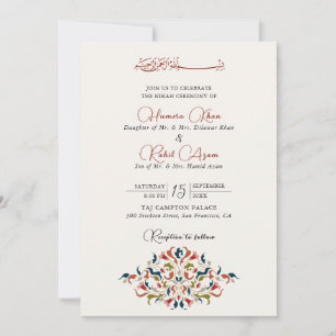 Convites Botânico Floral Paisley Artístico Casamento Muçulm