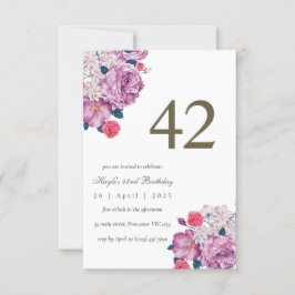 Convites Botânico Floral Roxo Simples Chic 42º Aniversário